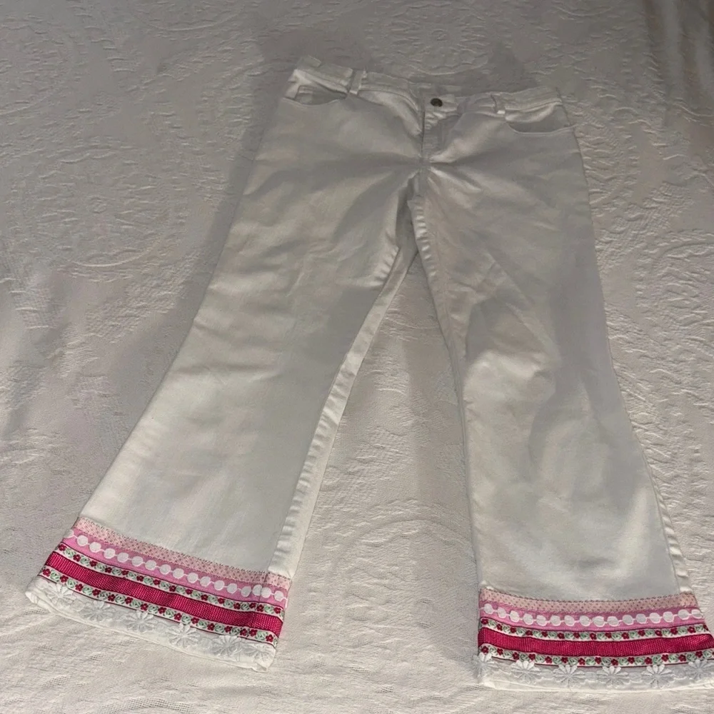 Gently Loved Girls White Flared Lilly Pulitzer Pink Trim 12